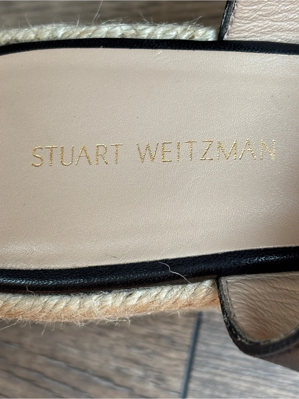 Stuart Weitzman Lexia Espadrille Leather Ankle Strap Black Wedge Sandal Sz 8